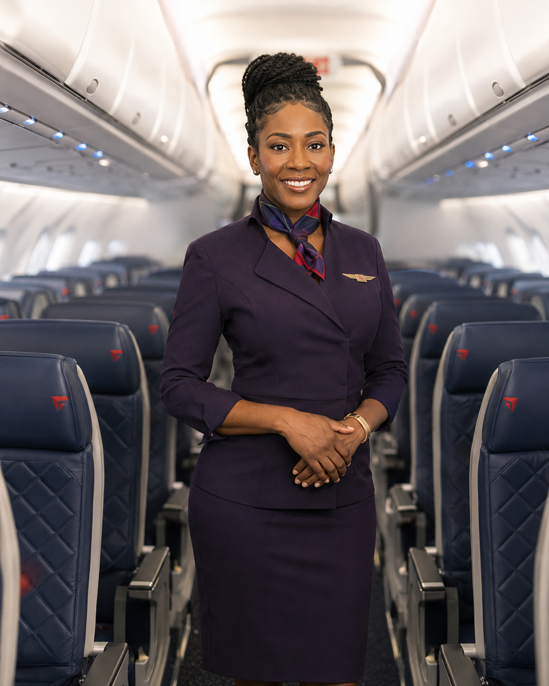 Verified Delta flight attendant in the aircraft cabin